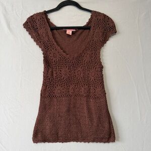Bandolino Womens Crochet Knit Top Size M Chocolate Brown Forest Fairy Boho READ